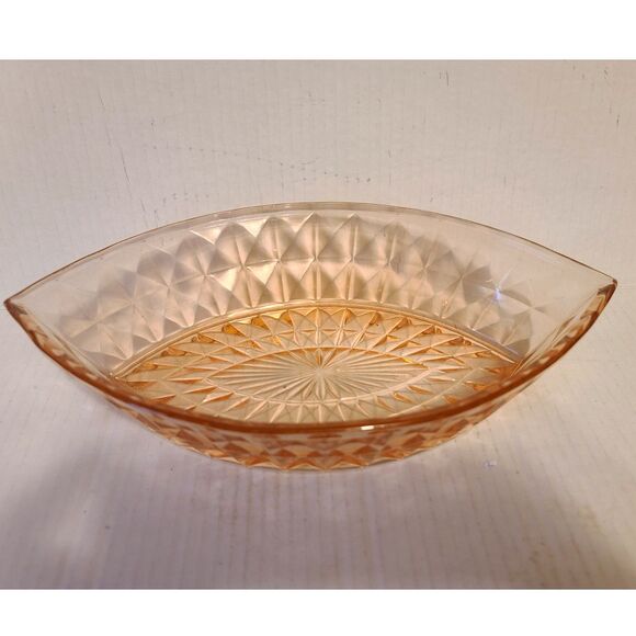 Vintage Jeannette Windsor Diamond Cut Boat Pink Depression Dish Glass Bowl - Picture 1 of 7
